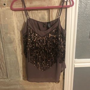 BKE Boutique taupe with strands of sequins